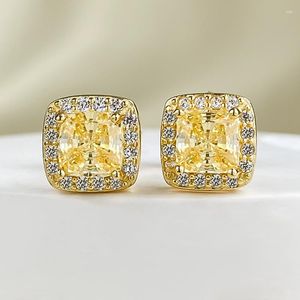 Boucles d'oreilles pendantes en argent 2023 S925, diamant jaune, Radian Princess Square, haute teneur en carbone, petites et polyvalentes