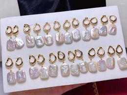 Boucles d'oreilles pendantes 2023, perles baroques carrées, 14-15mm, goutte d'eau douce naturelle, bijoux