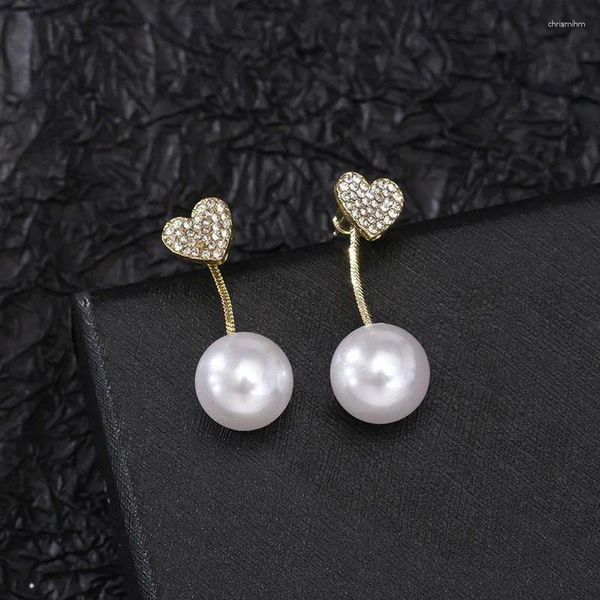 Boucles d'oreilles pendantes pour fille, tempérament, deux perles, strass, Niche d'amour, aiguille en argent 2023, 925