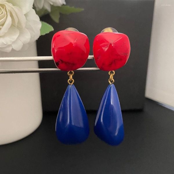 Pendientes colgantes 2023 tendencia occidental colgante de acrílico rojo azul esmalte Clip de oreja mujeres Vintage joyería de lujo marca de diseñador Boutique