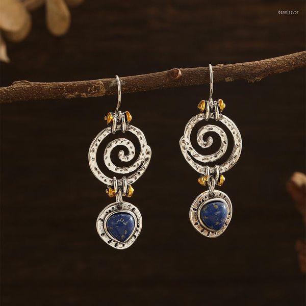 Boucles d'oreilles pendantes 2023 Vintage Style bohème naturel Lapis Lazuli pour les femmes évider spirale bijoux accessoires