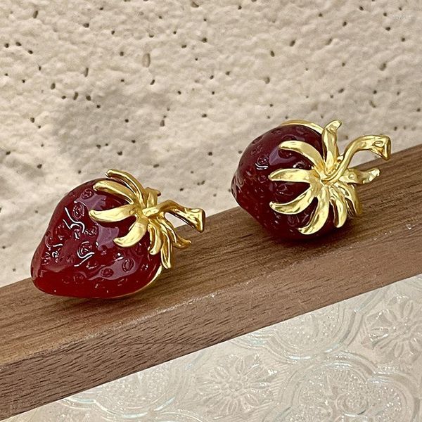 Boucles d'oreilles pendantes Vintage en résine rouge vin pour femmes, fraise, mode Fruit Y2K, haute qualité, 2023