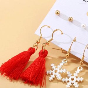 Boucles d'oreilles pendantes gothiques pour femmes, bijoux de noël, Vintage, perle, pompon, flocon de neige, 6 paires, costume, mode coréenne, 2023
