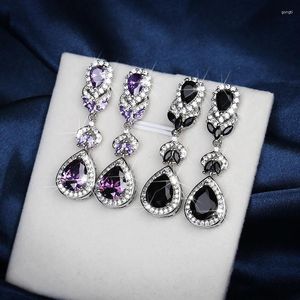 Boucles d'oreilles pendantes en forme de goutte pour femmes, bijoux de mariée en Zircon noir et blanc, à la mode, 2023