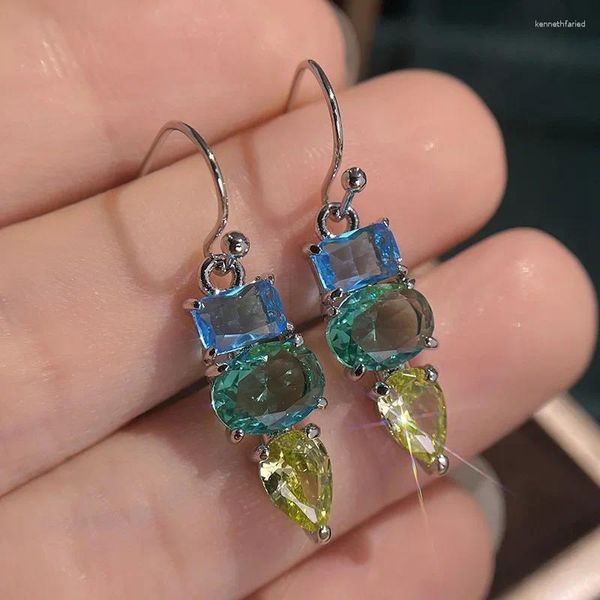 Pendientes colgantes 2023 joyería de moda para mujer largo colorido cuadrado geométrico Rhinestone gema piedra preciosa pez gancho pendiente para mujer