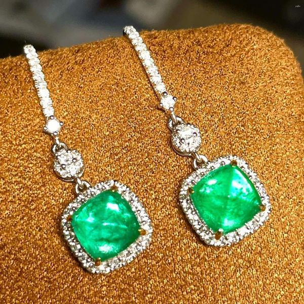 Boucles d'oreilles pendantes pour femmes, bijoux en or massif 18 carats, émeraude verte naturelle, 3,93ct, pierres précieuses, diamants, goutte fine, 2023LR