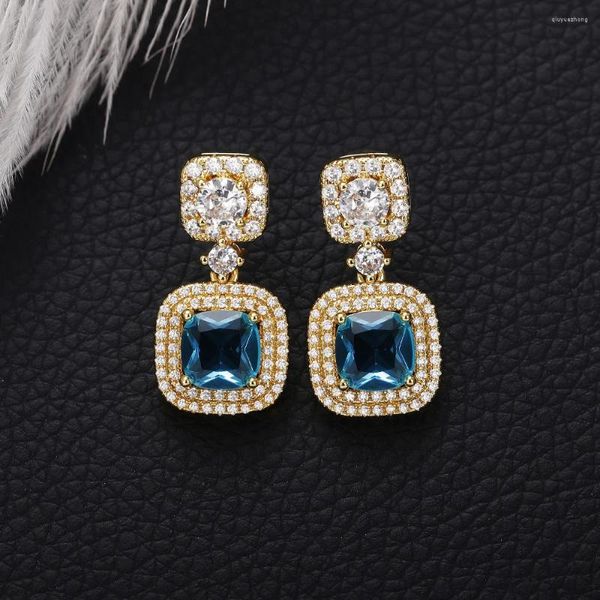 Boucles d'oreilles pendantes de luxe pour femmes, couleur bleu or, princesse, cadeau d'anniversaire, bijoux, vente en gros, E7785, nouvelle collection 2024