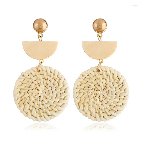 Boucles d'oreilles pendantes en bambou géométrique tissé à la main pour femmes, mode ethnique bohème, Simple, personnalité, charme Sexy, arrivée 2024