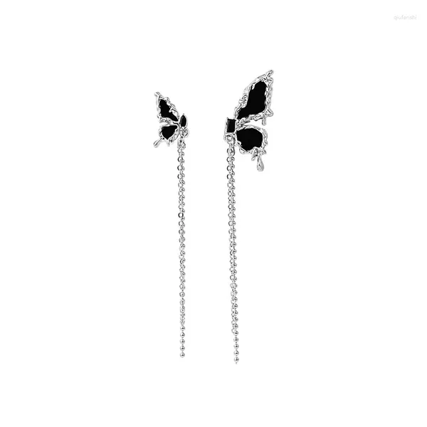 Pendientes colgantes 2024 gota de mariposa asimétrica para mujer ala esmaltada negra pendiente de borla de Metal Boucle Oreille joyería fina