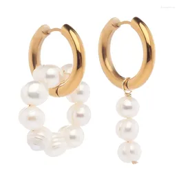 Boucles d'oreilles pendantes pour filles, Bijoux intemporels, nacrés, cerceau dépareillé, véritable perle d'eau douce naturelle, Bijoux de fête pour filles, 2024