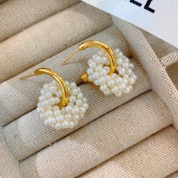 Boucles d'oreilles pendantes en forme de cercle pour femmes, petit anneau d'oreille superposé de perles, style bohème exquis, bijoux tissés en perles, 2024