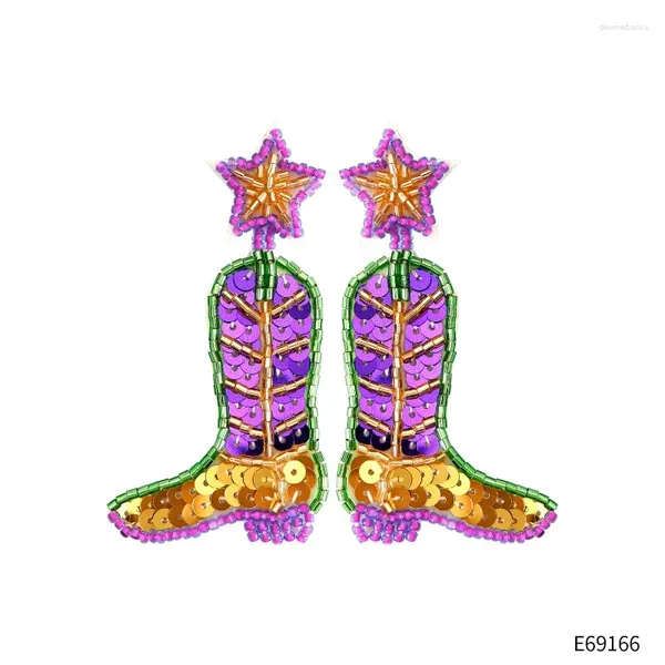 Pendientes colgantes 2024 Craft Beads de arroz con lentejuelas Dopamine botas hechas a mano de la altura de los zapatos de carnaval morado para mujeres