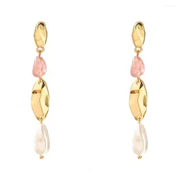 Boucles d'oreilles pendantes pour femmes, Vintage, créatif, Simple, longs glands, pierre naturelle, perle, bijoux à la mode, jolis accessoires, 2024