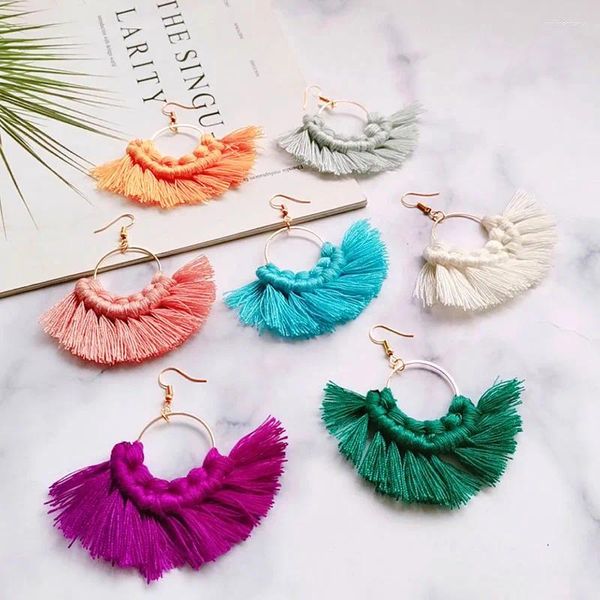 Boucles d'oreilles en peluche 2024 Design Bohemian Style Big Sector Tassel For Women Fashion Fishbone Boho Femme Drop Wholesale