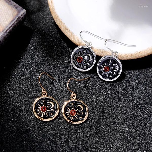 Boucles d'oreilles pendantes en alliage de Style Vintage pour femmes, ensemble de bijoux ronds avec pendentif en forme de goutte de lune, vente en gros d'usine, 2024