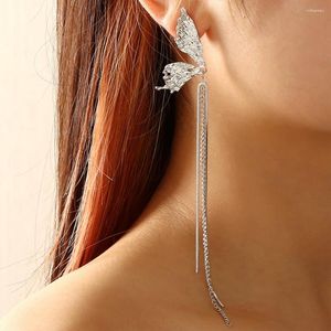 Boucles d'oreilles pendantes pour femmes, tempérament élégant, aile de papillon, longue chaîne, pompon, déclaration Joker coréen, 2024
