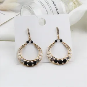 Boucles d'oreilles pendantes en cristal clair pour femmes, longues perles rondes noires, bijoux cadeau, à la mode, 2024