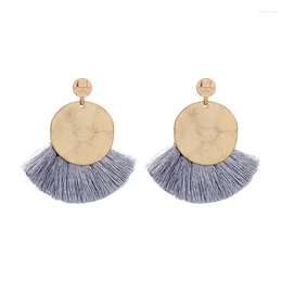 Boucles d'oreilles pendantes 2024 Est géométrique rond secteur coton fil gland goutte pour femmes cadeaux Vintage couleur mode bijoux accessoires