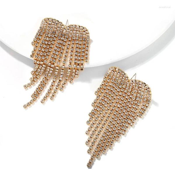 Boucles d'oreilles pendantes avec pompon en strass brillant pour femmes, chaîne à grande griffe, bijoux longs, fille Sexy, 2024