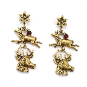 Boucles d'oreilles en peluche 2024 Fashion Antique Bronze Animal Elks Deer Antlers Metal Women Ethnique Retro Déclaration