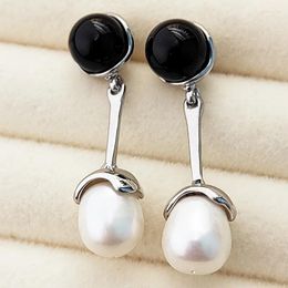 Orecchini pendenti 2024 moda nero bianco contrasto colore naturale perla d'acqua dolce goccia per regalo ciondolo gioielli vintage da donna