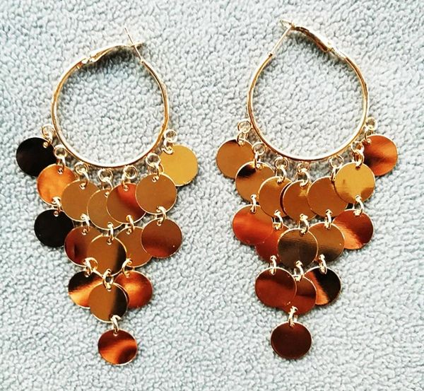 Boucles d'oreilles pendantes en forme de pièce de monnaie pour femmes, bijoux Vintage Punk couleur or, pièces rondes, cadeau, 2024