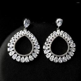 Boucles d'oreilles en peluche 2024 Design de mode ovale rond cubic zirconi bureau / carrière femme grand étalon boucle argent couleur dames fête costume bijoux