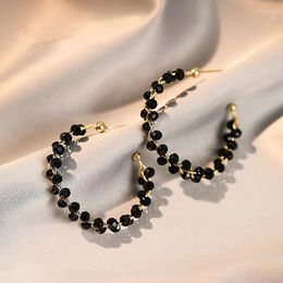 Boucles d'oreilles pendantes 2024 mode double couche cristal noir tissé cerceau corée du sud accessoires simples fête pour bijoux de luxe pour femmes