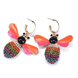 Boucles d'oreilles pendantes en émail Orange bleu, mignon abeille, incrustation de strass en cristal, bijoux Punk en métal, à la mode, 2024