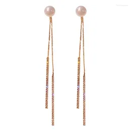 Pendientes colgantes 2024 Fashion Gold Silver Color Long-Long Tassel Pearl Pearl Drop For Women Girl Charm Crystal Jewelry