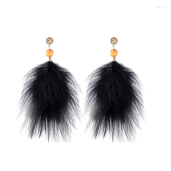 Pendientes de colgación 2024 Joyas de moda Wood Wood Stone Natural Long Black Feather Tassel Drop para mujeres Accesorios de regalos