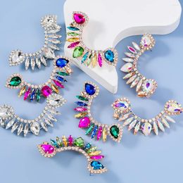 Boucles d'oreilles pendantes en métal strass, Clip géométrique, bijoux de luxe pour fête de mariage, accessoires de charme pour femmes, 2024