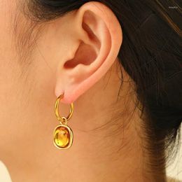 Boucles d'oreilles pendantes pour femmes, pierres précieuses multicolores, personnalité géométrique, clip d'oreille doré, accessoires de bijoux, à la mode, 2024