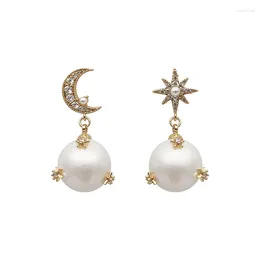 Boucles d'oreilles pendantes pour femmes, perles asymétriques, Design étoile lune, cristal exquis, Style goutte d'eau, 2024