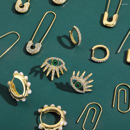 Boucles d'oreilles pendantes pour femmes, épingle de sûreté, mauvais œil, cercle en cristal, Huggie, déclaration Cartilage, manchette d'oreille, bijoux, 2024