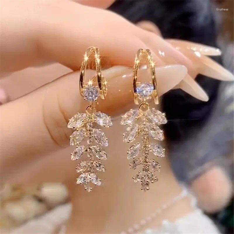 Dangle Earrings 2024 Fashion Trend Unique Design Elegant Exquisite Zircon Wheat Tassel Ear For Women Jewelry Wedding Party Premium Gift