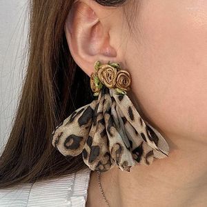 Boucles d'oreilles pendantes françaises élégantes, multicolores, fleurs solides, bohème, imprimé léopard, bijoux en tissu faits à la main, cadeau pour femmes, vente en gros, 2024