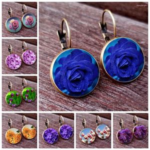 Boucles d'oreilles pendantes à la mode française, bleu, Rose, violet, lilas, tournesol, tulipe, Cabochon en verre, 2024