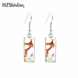 Boucles d'oreilles en peluche 2024 Écureuil drôle drôle rectangulaire boucle animale art art poisson crochet en verre cabochon bijoux fait à la main