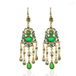 Boucles d'oreilles pendantes en perles vertes, Jhumka, Bijoux pour femmes, bohème, géométrie, pompon en alliage, 2024