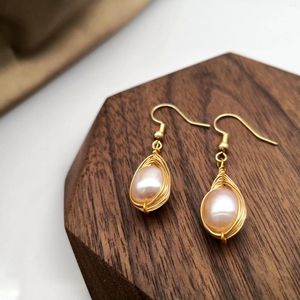 Boucles d'oreilles en peluche 2024 Boucle d'oreille faite à la main pour les femmes Fil de cuivre fine mariée avec un cuivre en laiton perlé authentique irrégulier