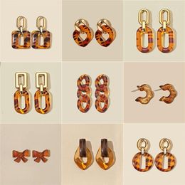 Boucles d'oreilles pendantes en chaîne acrylique coréenne pour femmes, style bohème, géométrique, lien irrégulier, bijoux Brincos, 2024