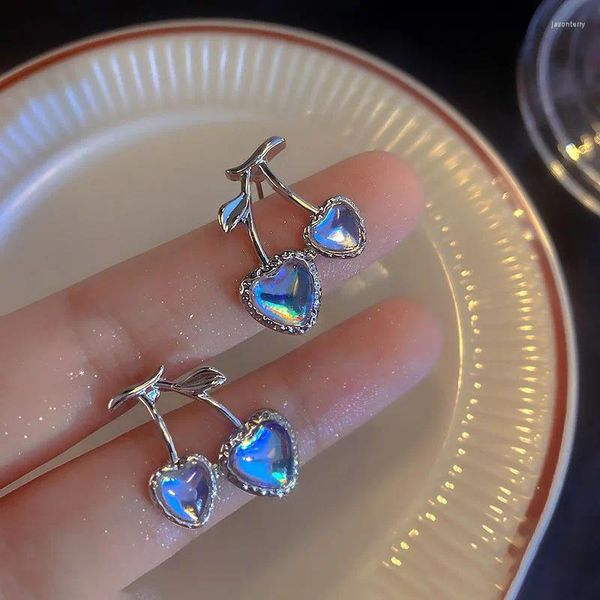 Pendientes colgantes 2024, cereza de piedra lunar azul coreana para mujer, pendiente llamativo de fruta, regalos de fiesta de boda, joyería al por mayor