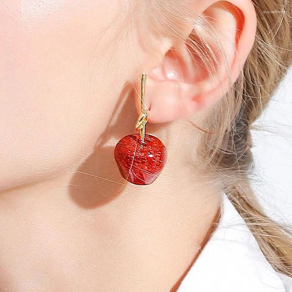 Boucles d'oreilles pendantes coréennes, mignonnes aiguilles, cerise rouge, pomme, cœur, personnalité, fruits de la forêt, vente en gros, 2024