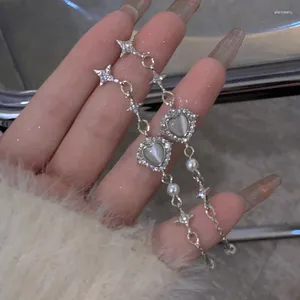 Boucles d'oreilles pendantes 2024 coréen Love Star Long gland pendentif pour femmes luxe cristal clair de lune personnalité boucle d'oreille fête bijoux cadeau