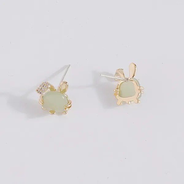 Boucles d'oreilles en peluche 2024 Luxury Luxury assez doux gemmstone jade rabbbit mignon fille zircon tendance d'oreille à la mode