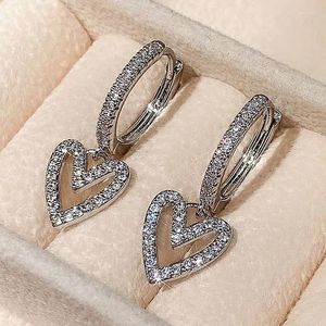 Boucles d'oreilles pendantes de luxe en forme de cœur ajouré pour femmes, bijoux esthétiques coréens en Zircon scintillant, cadeaux de mariage, 2024