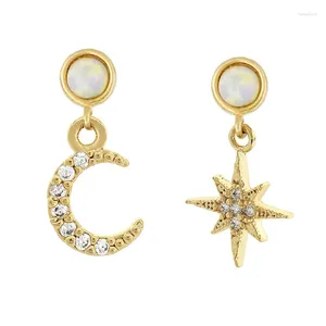 Dangle Oorbellen 2024 Moon Star Charm Drop Earring Goud Kleur Verharde Witte Cz Fire Opal Steen Elegantie Mooi Voor meisje