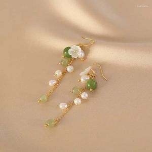 Pendientes colgantes 2024 perlas naturales de agua dulce flor blanca mujeres temperamento largo borla boda accesorios nupciales