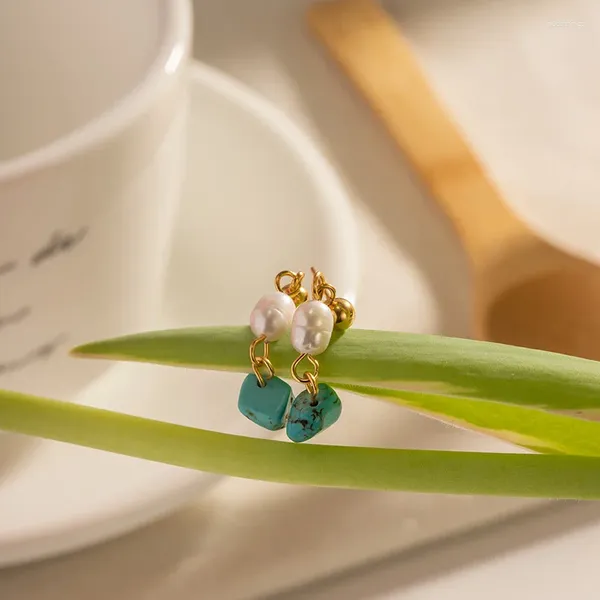 Boucles d'oreilles pendantes pour femmes, pendentif en perles naturelles 2024, accessoires de bijoux Turquoise simples à la mode, vente en gros